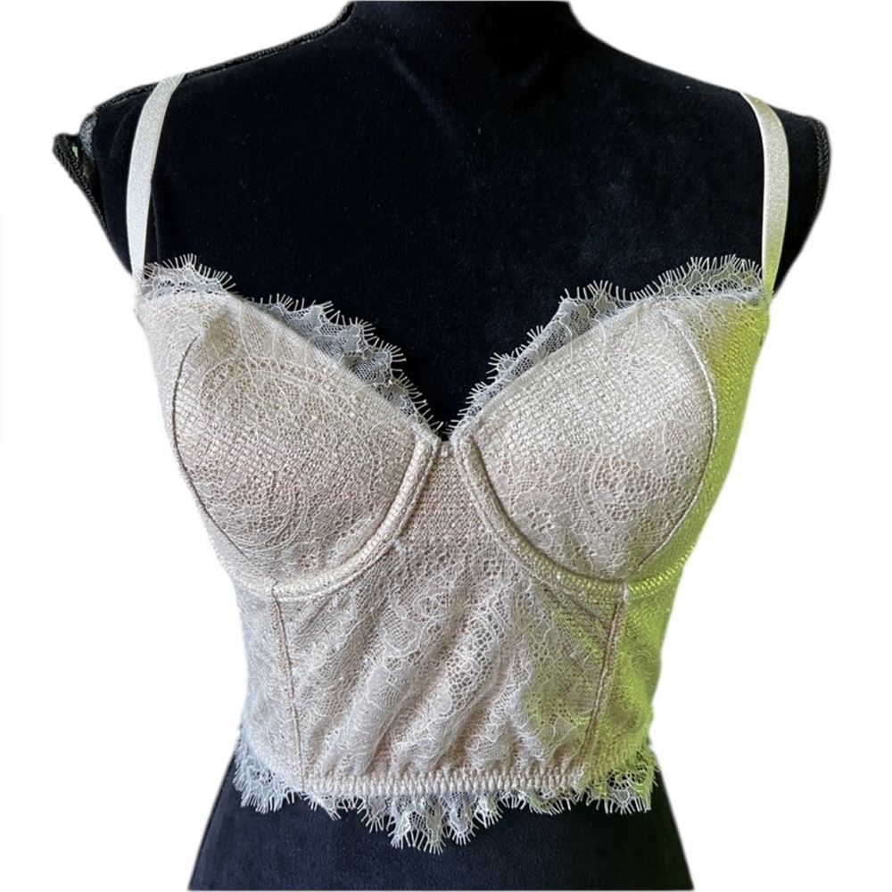 Victorias Secret Womens Silver Lace Bustier Lined Strapless 32DD